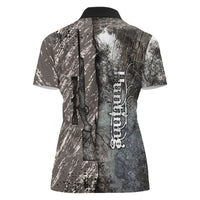 Hunting Rifle Women Polo Shirt Grunge Wilderness Marsh Scene with Rustic Outdoor