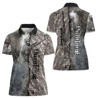 Hunting Rifle Women Polo Shirt Grunge Wilderness Marsh Scene with Rustic Outdoor