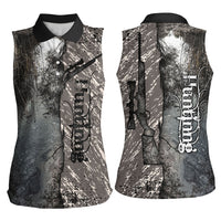 Hunting Rifle Women Sleeveless Polo Shirt Grunge Wilderness Marsh Scene with Rustic Outdoor