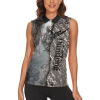 Hunting Rifle Women Sleeveless Polo Shirt Grunge Wilderness Marsh Scene with Rustic Outdoor