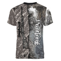 Hunting Rifle Women V-Neck T-Shirt Grunge Wilderness Marsh Scene with Rustic Outdoor