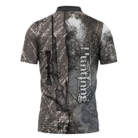 Hunting Rifle Zipper Polo Shirt Grunge Wilderness Marsh Scene with Rustic Outdoor