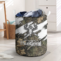 Deer Skull Hunting Laundry Basket Camo Forest Grunge Buck Skull Crossed Rifles Target