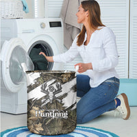 Deer Skull Hunting Laundry Basket Camo Forest Grunge Buck Skull Crossed Rifles Target