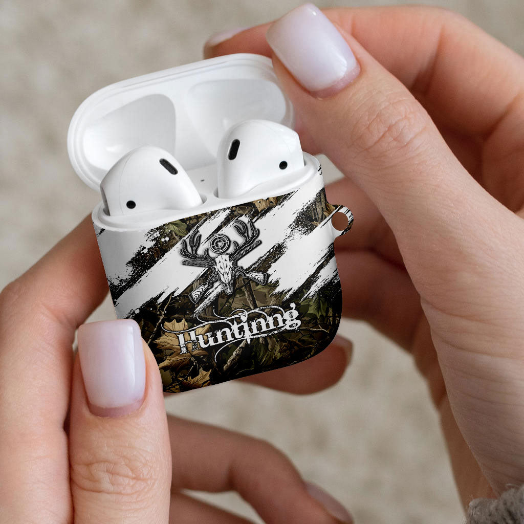 Deer Skull Hunting AirPods Case Camo Forest Grunge Buck Skull Crossed Rifles Target