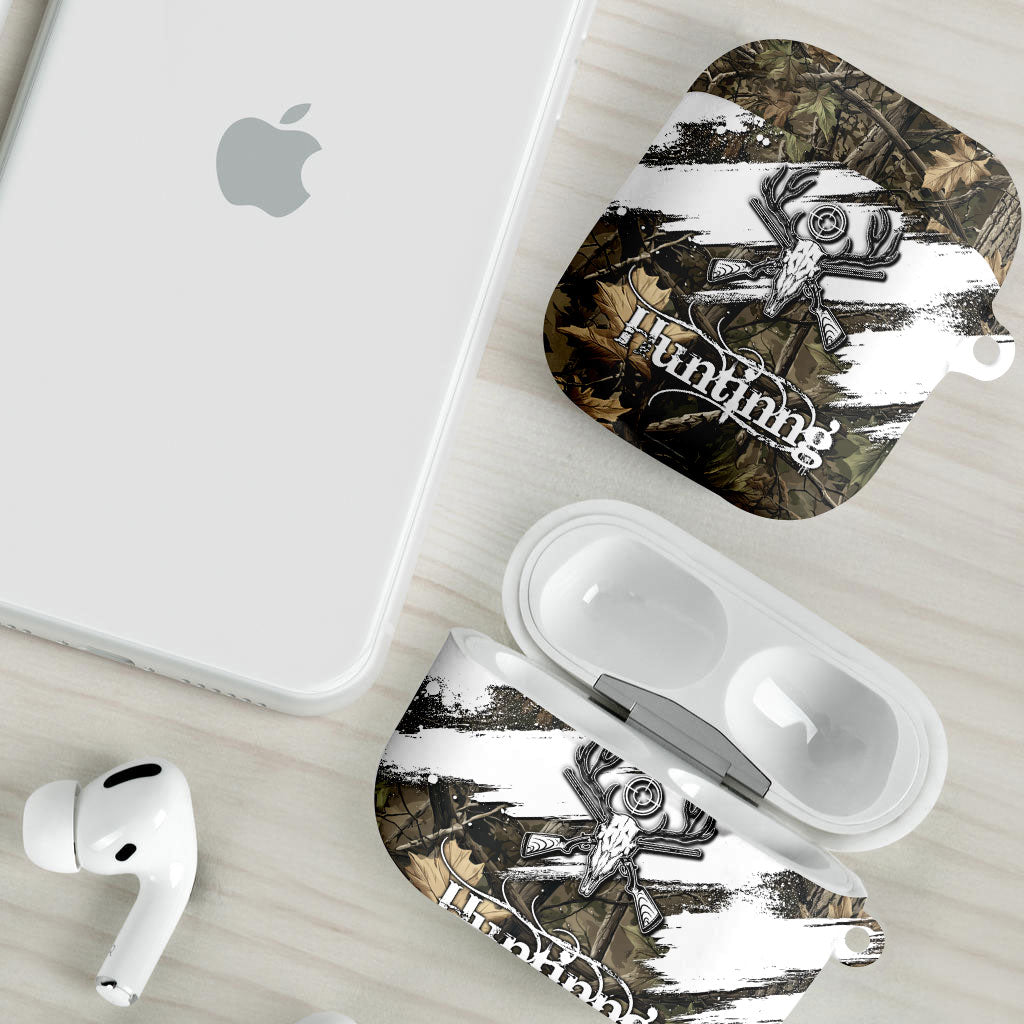 Deer Skull Hunting AirPods Case Camo Forest Grunge Buck Skull Crossed Rifles Target