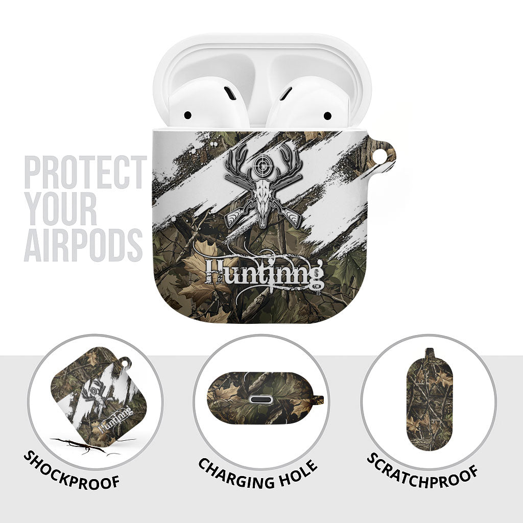 Deer Skull Hunting AirPods Case Camo Forest Grunge Buck Skull Crossed Rifles Target