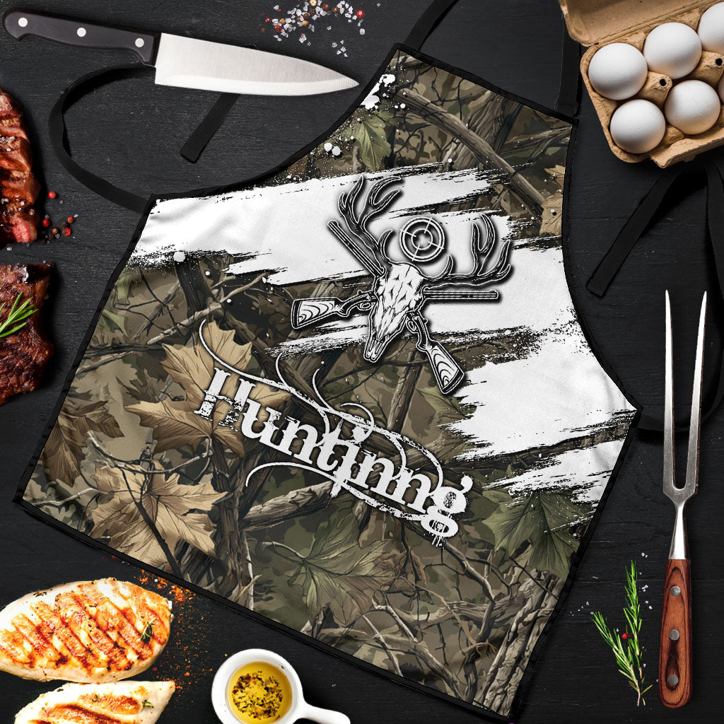 Deer Skull Hunting Apron Camo Forest Grunge Buck Skull Crossed Rifles Target