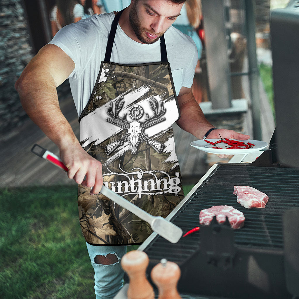 Deer Skull Hunting Apron Camo Forest Grunge Buck Skull Crossed Rifles Target