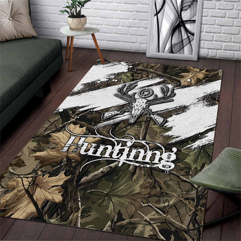 Deer Skull Hunting Area Rug Camo Forest Grunge Buck Skull Crossed Rifles Target