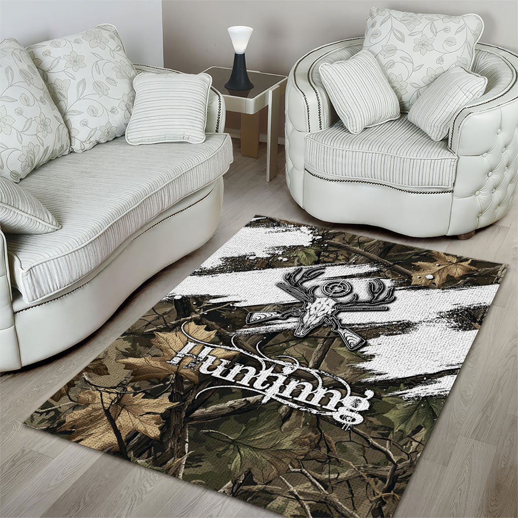 Deer Skull Hunting Area Rug Camo Forest Grunge Buck Skull Crossed Rifles Target