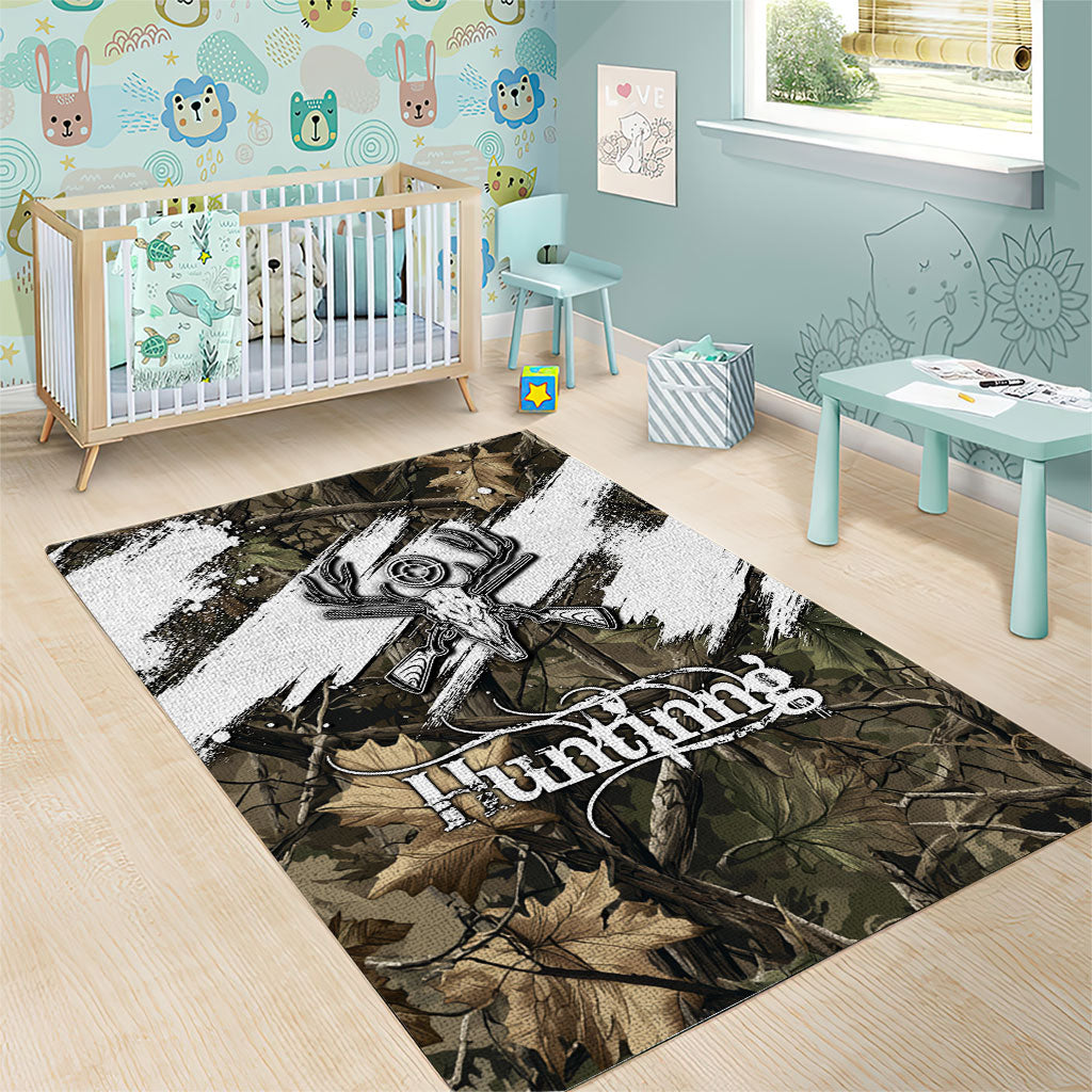 Deer Skull Hunting Area Rug Camo Forest Grunge Buck Skull Crossed Rifles Target