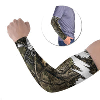 Deer Skull Hunting Arm Sleeves Camo Forest Grunge Buck Skull Crossed Rifles Target