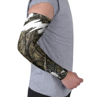 Deer Skull Hunting Arm Sleeves Camo Forest Grunge Buck Skull Crossed Rifles Target