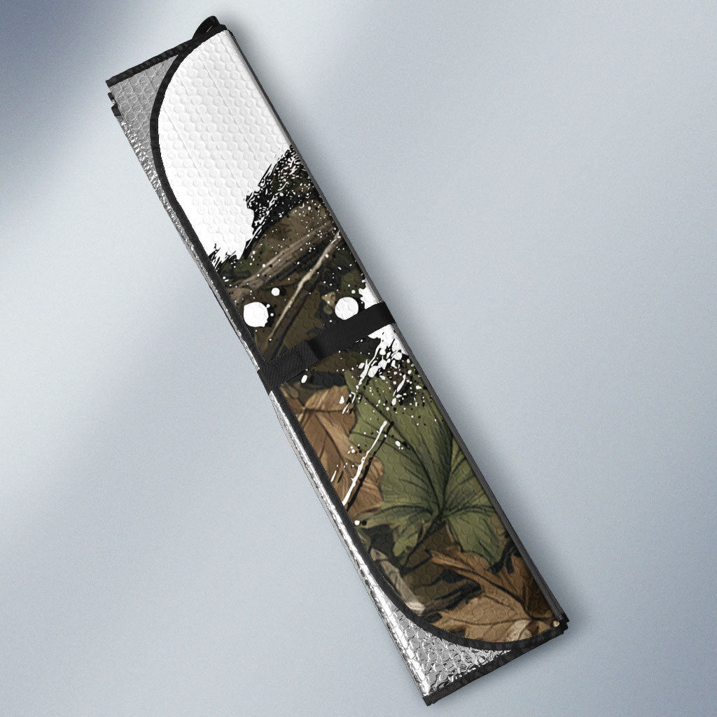 Deer Skull Hunting Auto Sun Shade Camo Forest Grunge Buck Skull Crossed Rifles Target