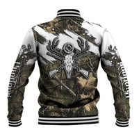 Deer Skull Hunting Baseball Jacket Camo Forest Grunge Buck Skull Crossed Rifles Target