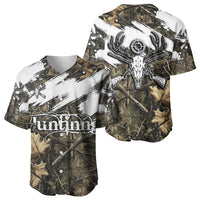 Deer Skull Hunting Baseball Jersey Camo Forest Grunge Buck Skull Crossed Rifles Target