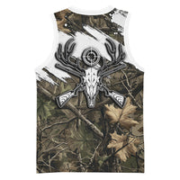 Deer Skull Hunting Basketball Jersey Camo Forest Grunge Buck Skull Crossed Rifles Target