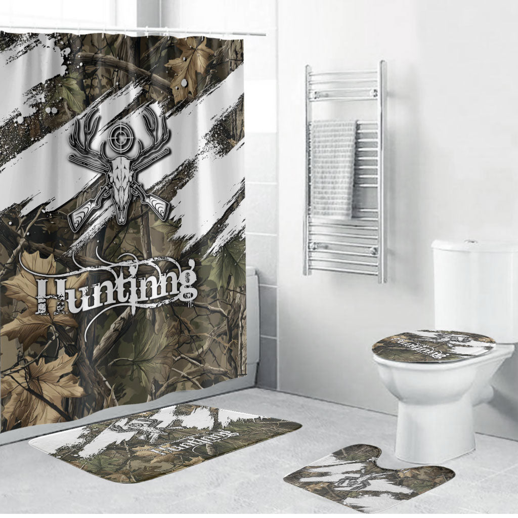 Deer Skull Hunting Bathroom Set Camo Forest Grunge Buck Skull Crossed Rifles Target