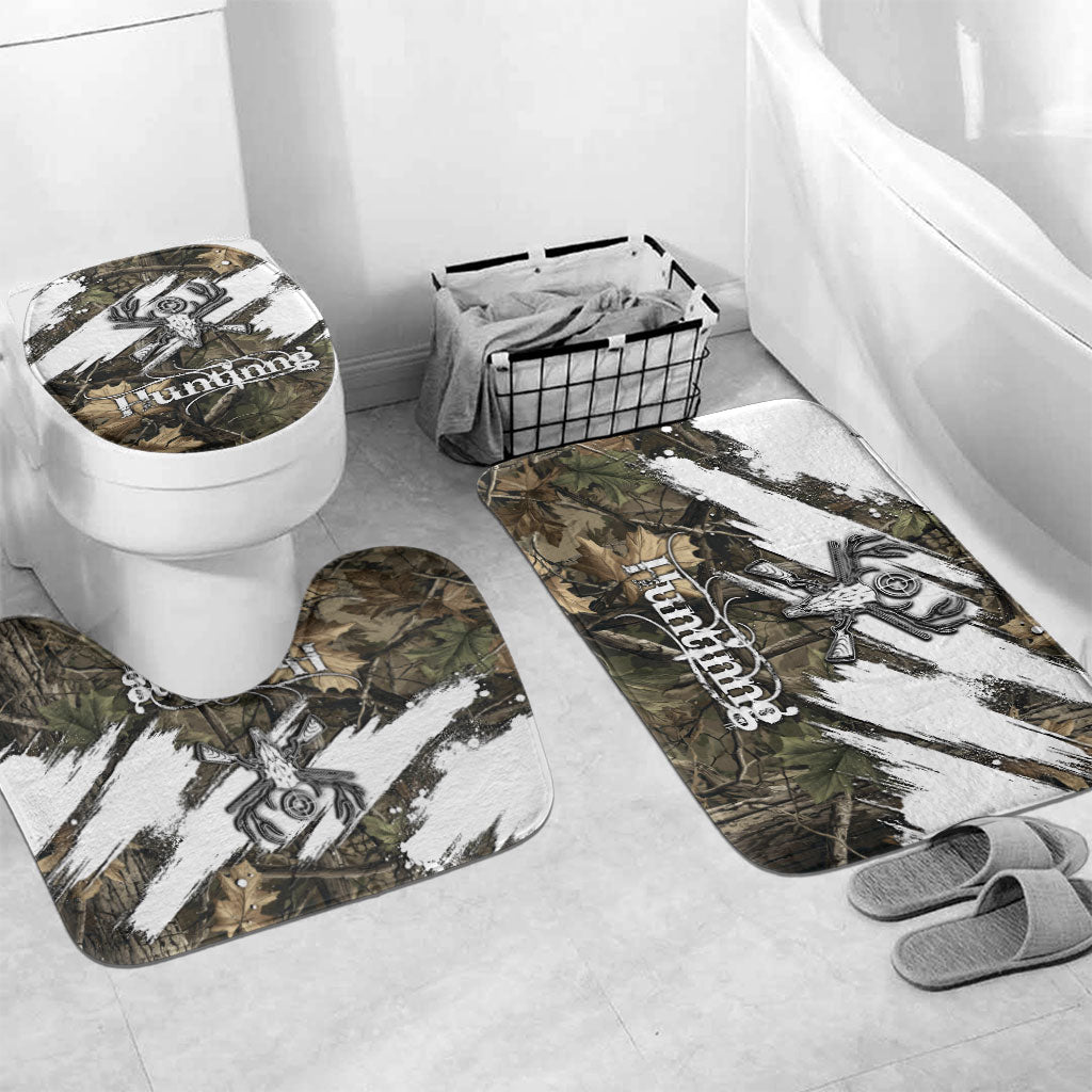 Deer Skull Hunting Bathroom Set Camo Forest Grunge Buck Skull Crossed Rifles Target