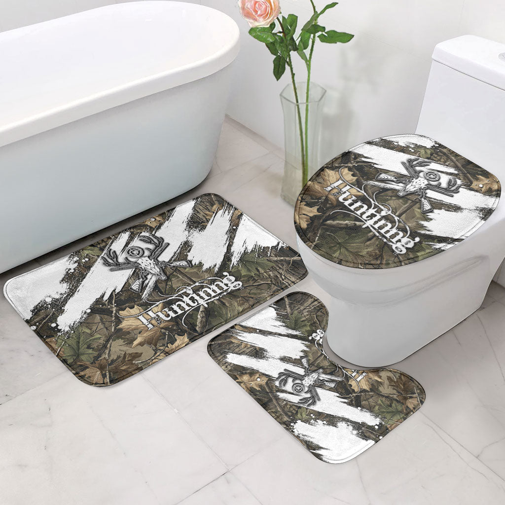 Deer Skull Hunting Bathroom Set Camo Forest Grunge Buck Skull Crossed Rifles Target