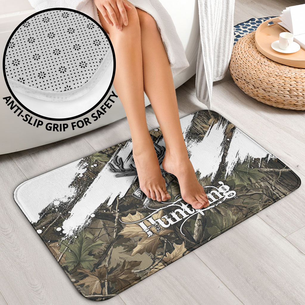 Deer Skull Hunting Bathroom Set Camo Forest Grunge Buck Skull Crossed Rifles Target