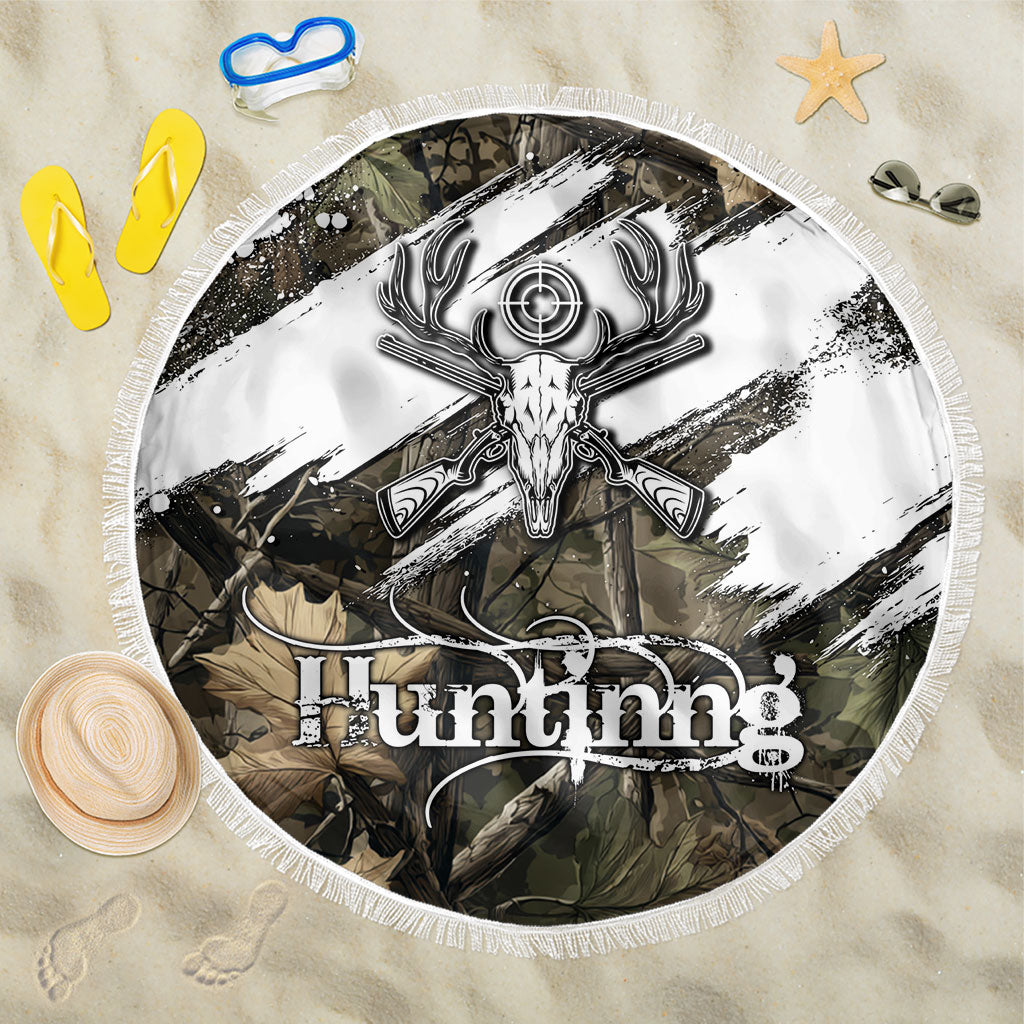 Deer Skull Hunting Beach Blanket Camo Forest Grunge Buck Skull Crossed Rifles Target