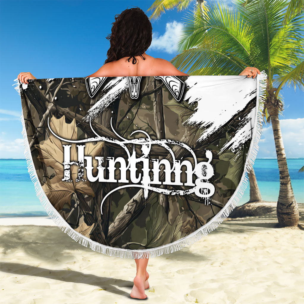 Deer Skull Hunting Beach Blanket Camo Forest Grunge Buck Skull Crossed Rifles Target