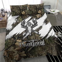 Deer Skull Hunting Bedding Set Camo Forest Grunge Buck Skull Crossed Rifles Target