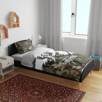 Deer Skull Hunting Bedding Set Camo Forest Grunge Buck Skull Crossed Rifles Target