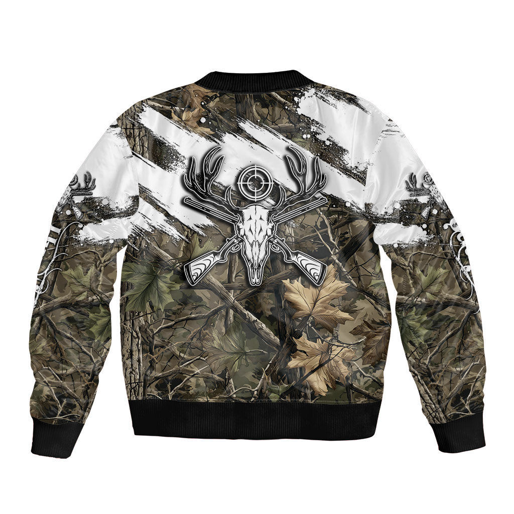Deer Skull Hunting Bomber Jacket Camo Forest Grunge Buck Skull Crossed Rifles Target
