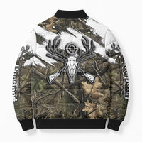 Deer Skull Hunting Bomber Puffer Jacket Camo Forest Grunge Buck Skull Crossed Rifles Target