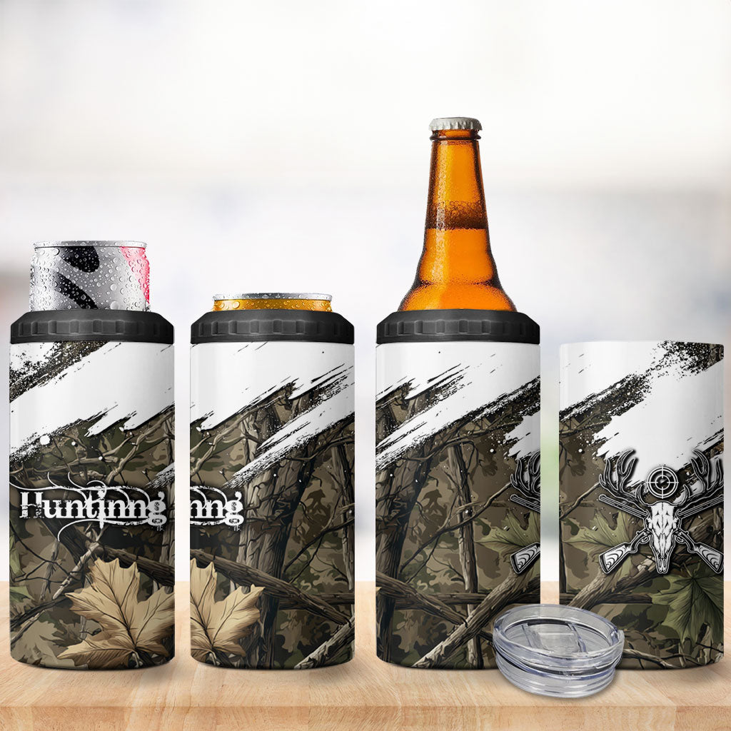 Deer Skull Hunting 4 in 1 Can Cooler Tumbler Camo Forest Grunge Buck Skull Crossed Rifles Target