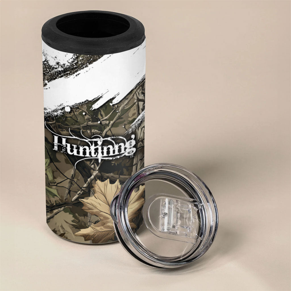 Deer Skull Hunting 4 in 1 Can Cooler Tumbler Camo Forest Grunge Buck Skull Crossed Rifles Target
