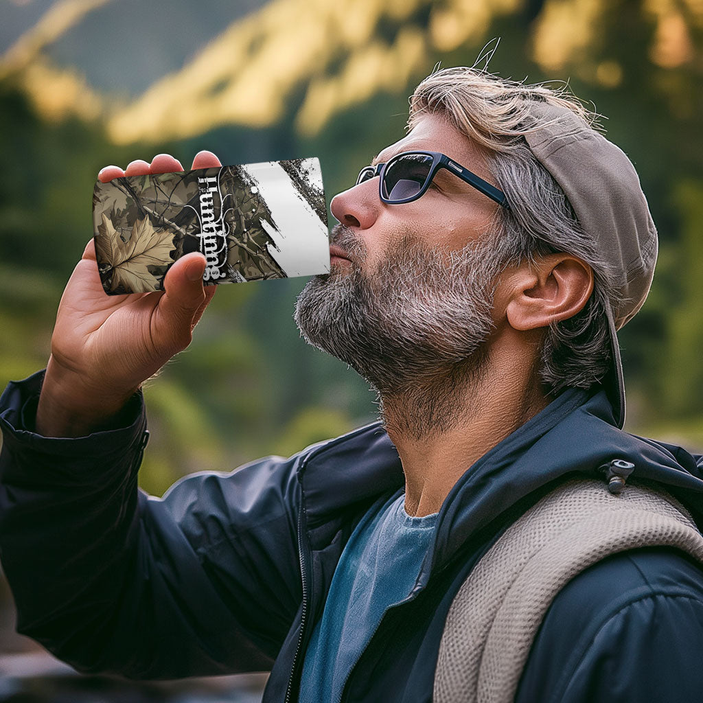 Deer Skull Hunting 4 in 1 Can Cooler Tumbler Camo Forest Grunge Buck Skull Crossed Rifles Target