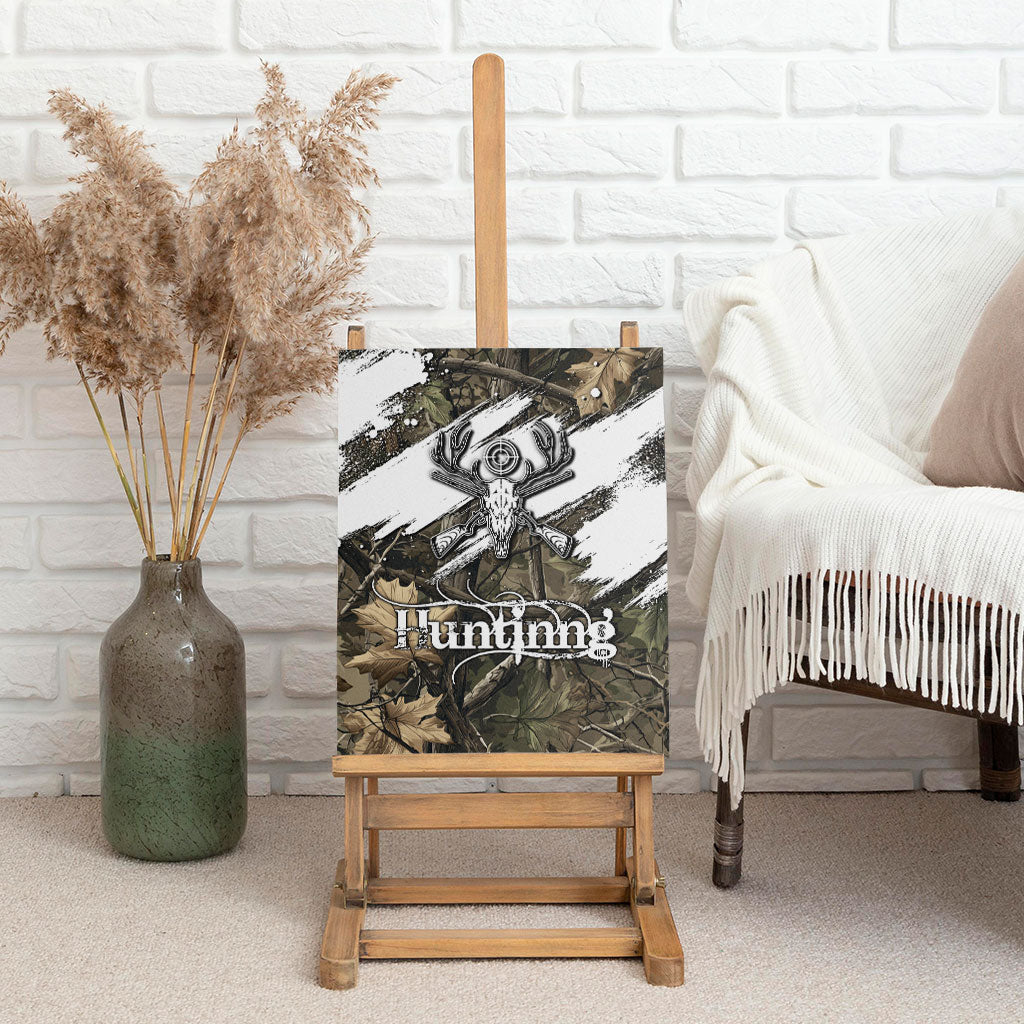 Deer Skull Hunting Canvas Wall Art Camo Forest Grunge Buck Skull Crossed Rifles Target