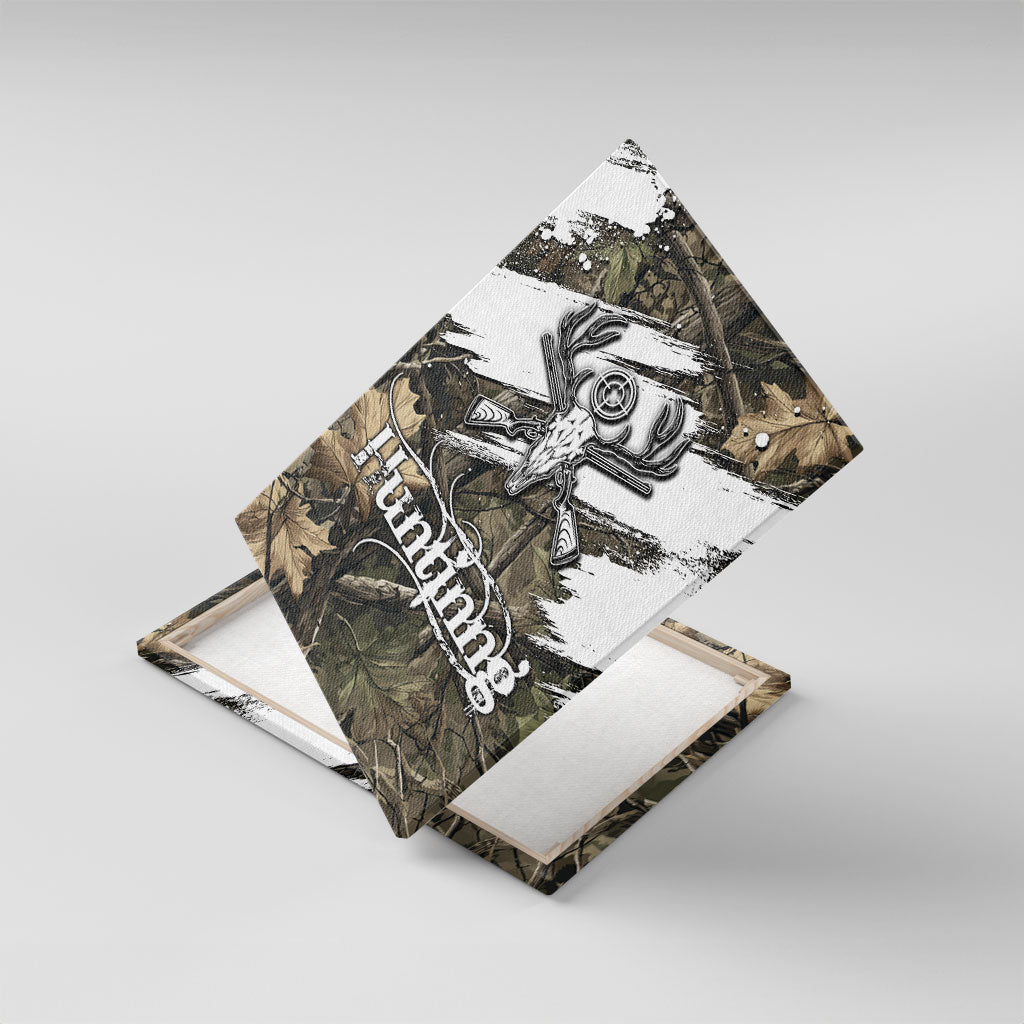 Deer Skull Hunting Canvas Wall Art Camo Forest Grunge Buck Skull Crossed Rifles Target
