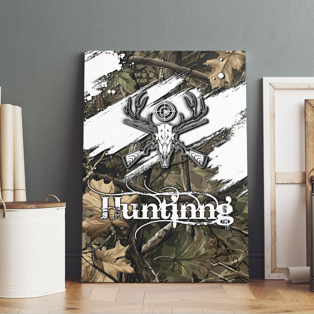 Deer Skull Hunting Canvas Wall Art Camo Forest Grunge Buck Skull Crossed Rifles Target