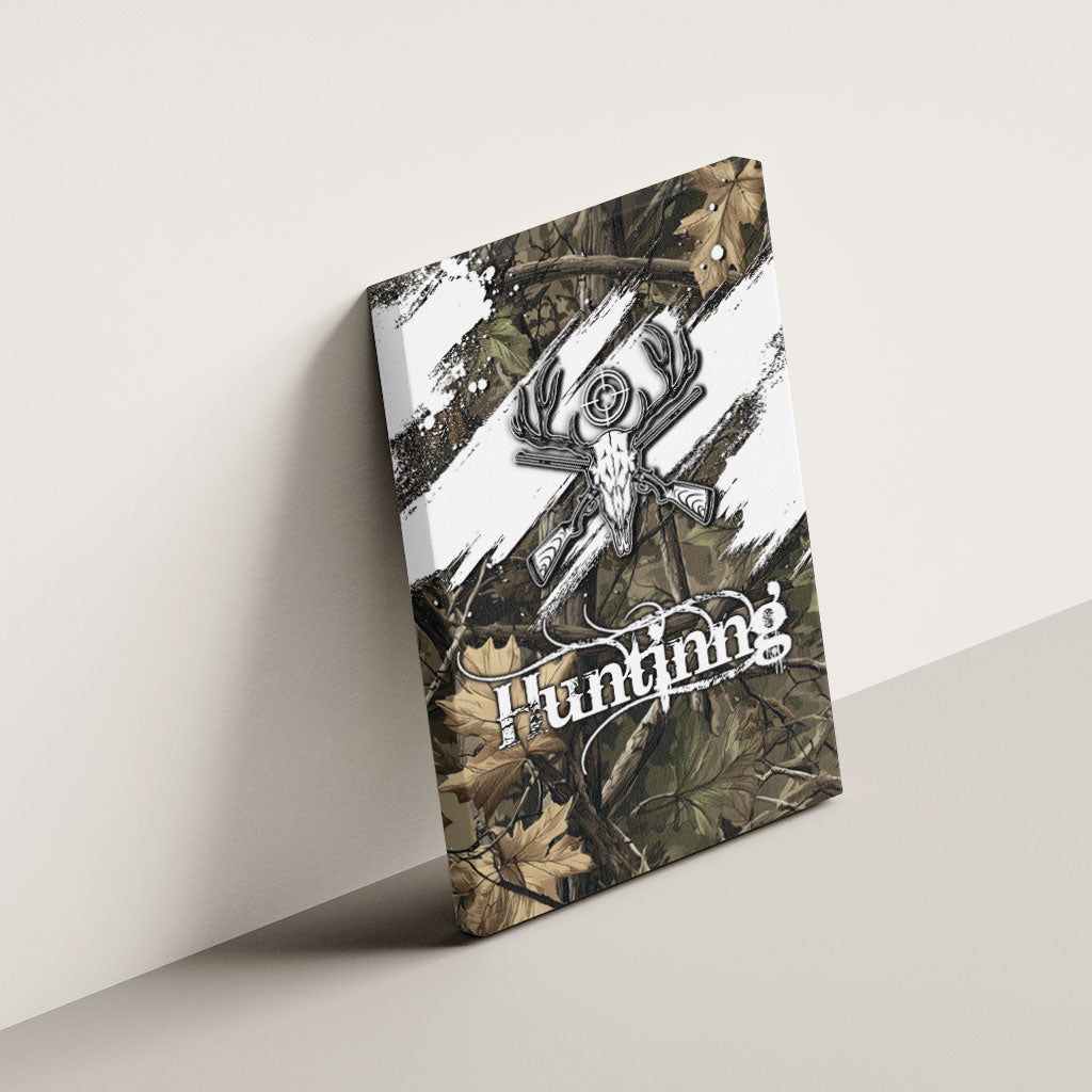 Deer Skull Hunting Canvas Wall Art Camo Forest Grunge Buck Skull Crossed Rifles Target