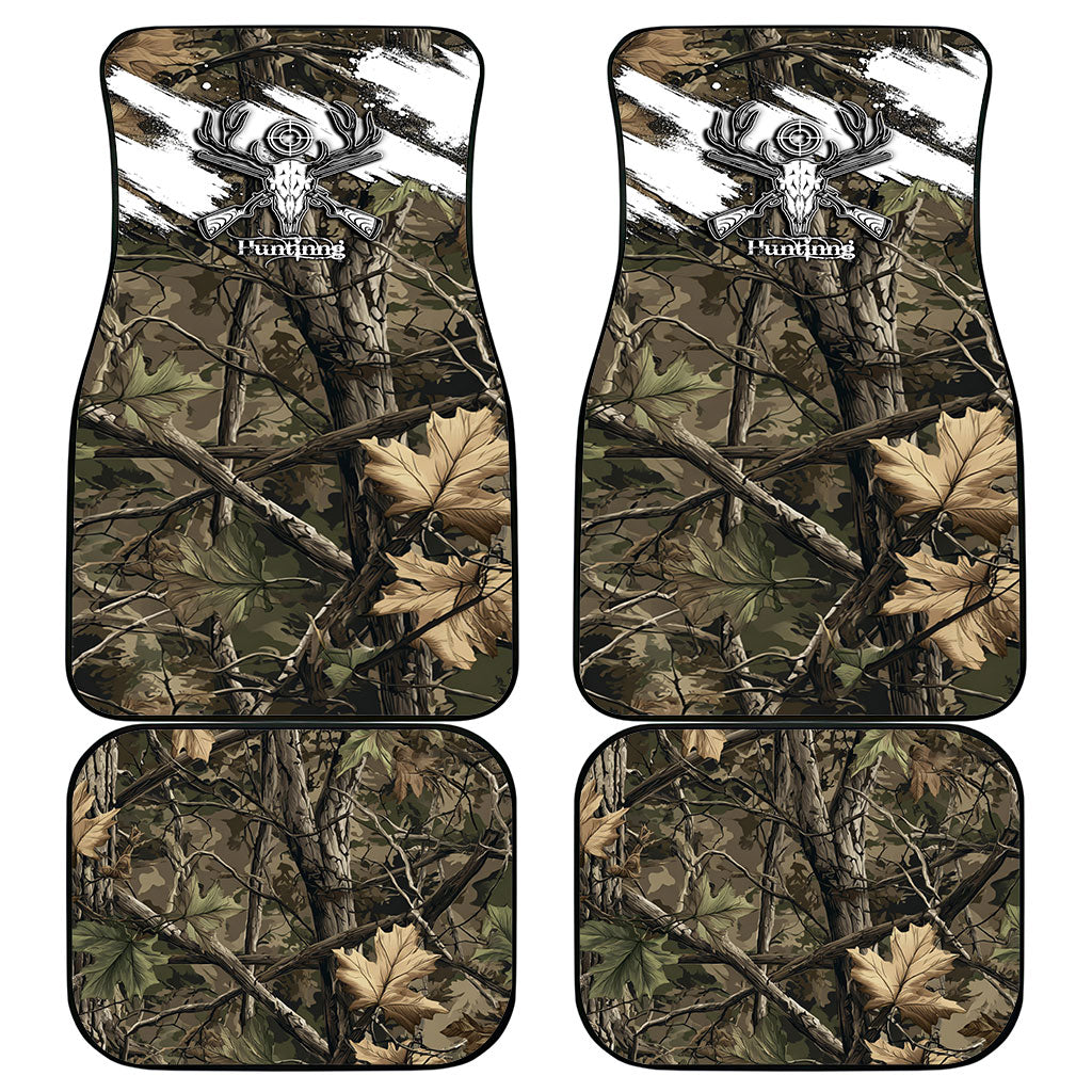 Deer Skull Hunting Car Mats Camo Forest Grunge Buck Skull Crossed Rifles Target