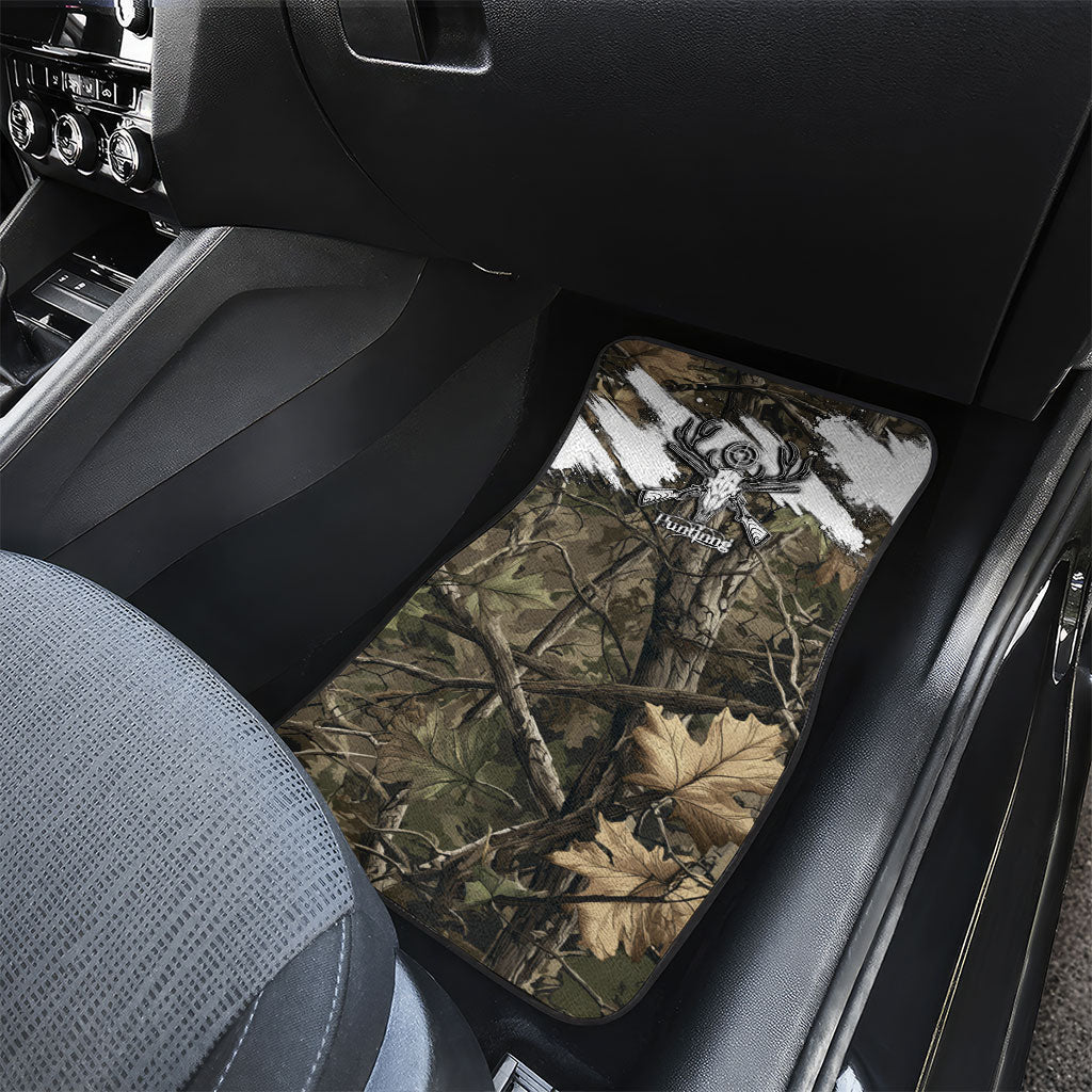 Deer Skull Hunting Car Mats Camo Forest Grunge Buck Skull Crossed Rifles Target