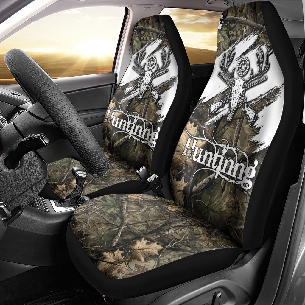 Deer Skull Hunting Car Seat Cover Camo Forest Grunge Buck Skull Crossed Rifles Target