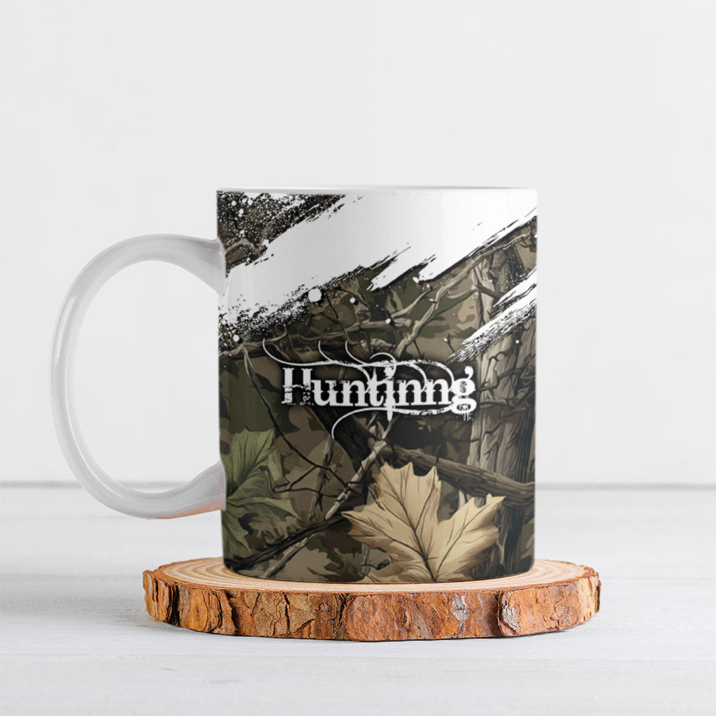 Deer Skull Hunting Ceramic Mug Camo Forest Grunge Buck Skull Crossed Rifles Target