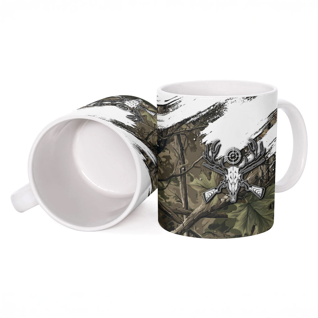 Deer Skull Hunting Ceramic Mug Camo Forest Grunge Buck Skull Crossed Rifles Target