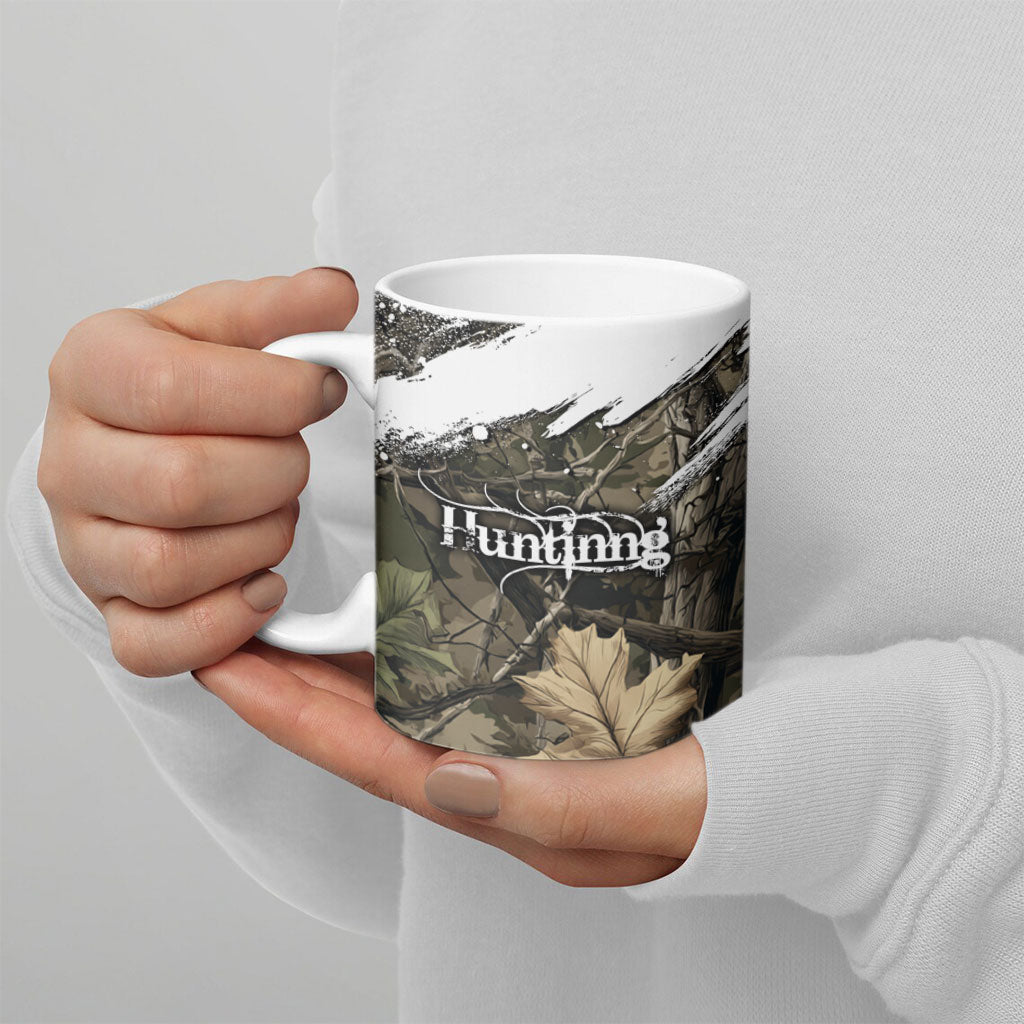 Deer Skull Hunting Ceramic Mug Camo Forest Grunge Buck Skull Crossed Rifles Target
