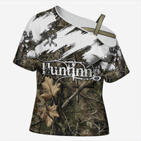 Deer Skull Hunting Cross Shoulder Shirt Camo Forest Grunge Buck Skull Crossed Rifles Target