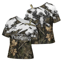 Deer Skull Hunting Cross Shoulder Shirt Camo Forest Grunge Buck Skull Crossed Rifles Target