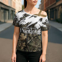 Deer Skull Hunting Cross Shoulder Shirt Camo Forest Grunge Buck Skull Crossed Rifles Target