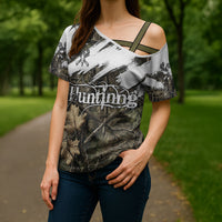 Deer Skull Hunting Cross Shoulder Shirt Camo Forest Grunge Buck Skull Crossed Rifles Target