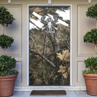 Deer Skull Hunting Door Cover Camo Forest Grunge Buck Skull Crossed Rifles Target
